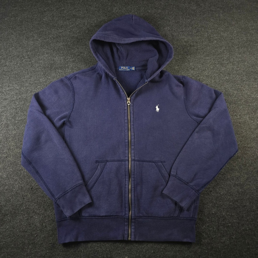 Polo Ralph Lauren Navy Blue Full Zip Hoodie Waffle Lined Hood Minimalist Men's M